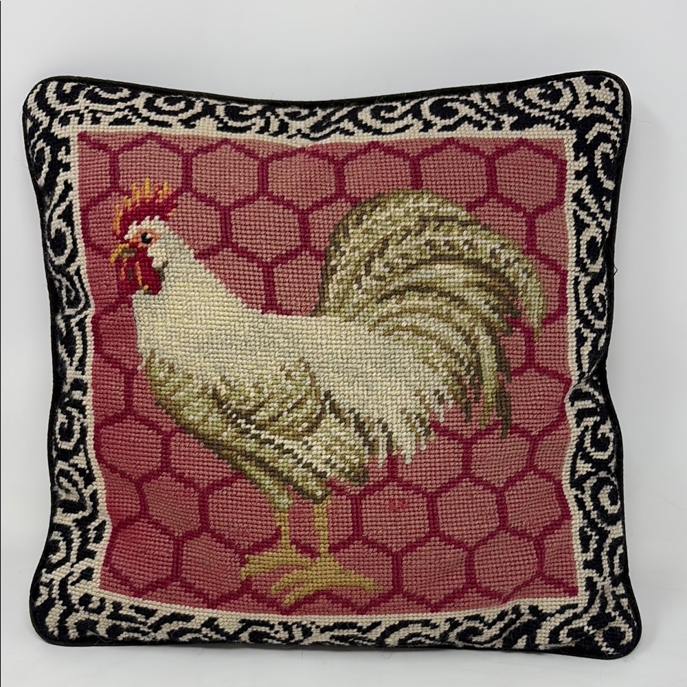 PILLOW Needlepoint Rooster Farmhouse French Country Pillow 14"x14"